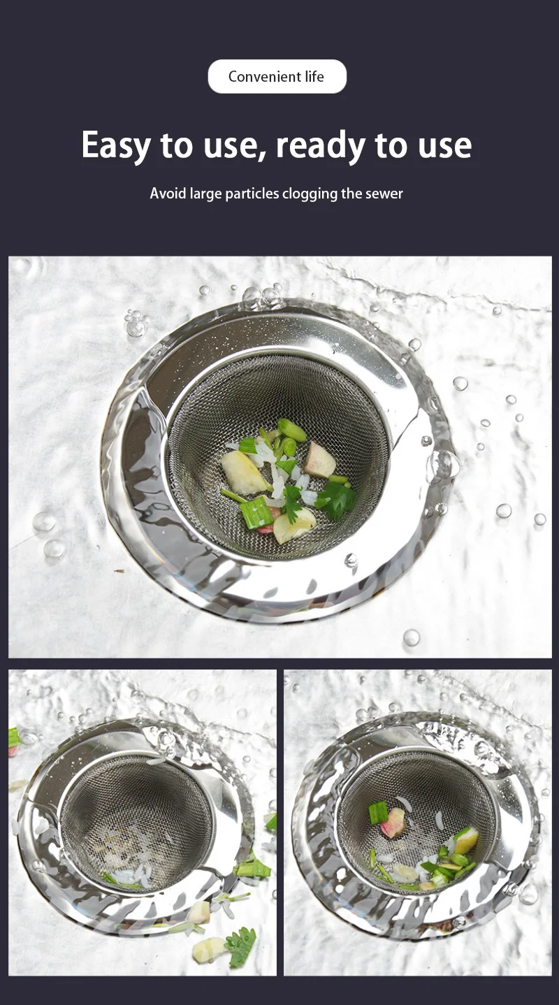 Description Picture 4 of item​Kitchen Sink Strainer With Handle Stopper Replacement Drain Basket Stainless Steel Mesh Filter Waste Hole 2024 New