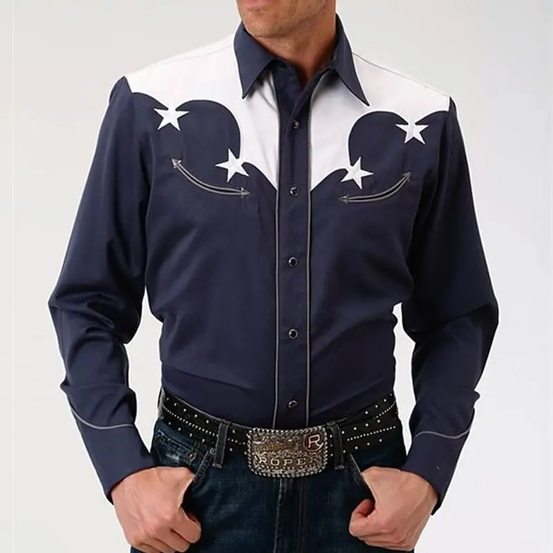 Denim Shirt Cactus Denim Retro Western-style Men Outdoor Street Casual Autumn and Winter Lapel Long-sleeved