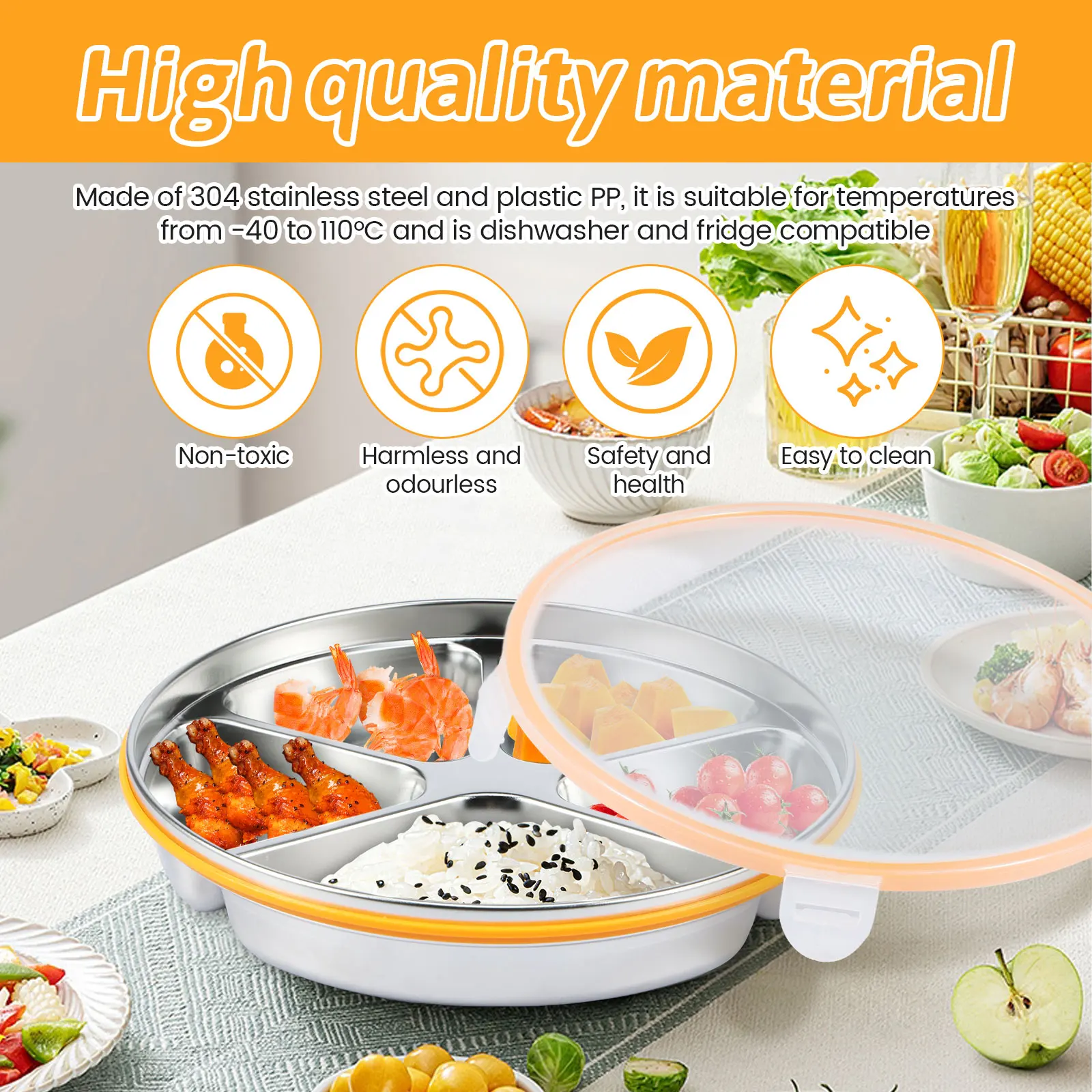Divided Serving Tray with Sealing Lid 5 Compartments Snack Tray Temperature Resistant Snack Platters Organizer 1750ml Large