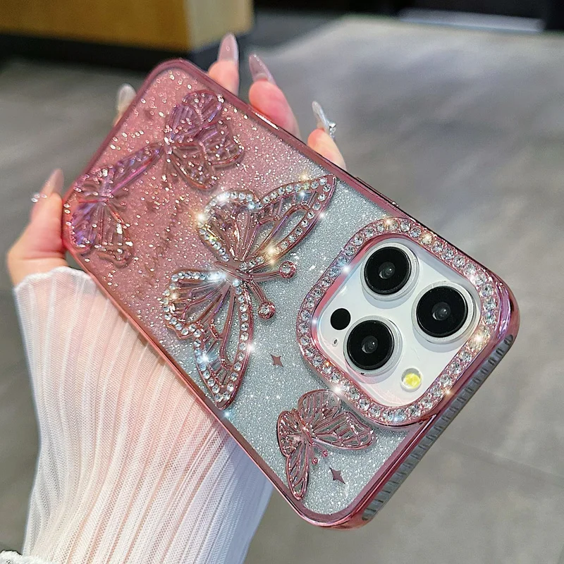 Miroir diamant papillon support téléphone support étui pour iphone 15plus 14plus