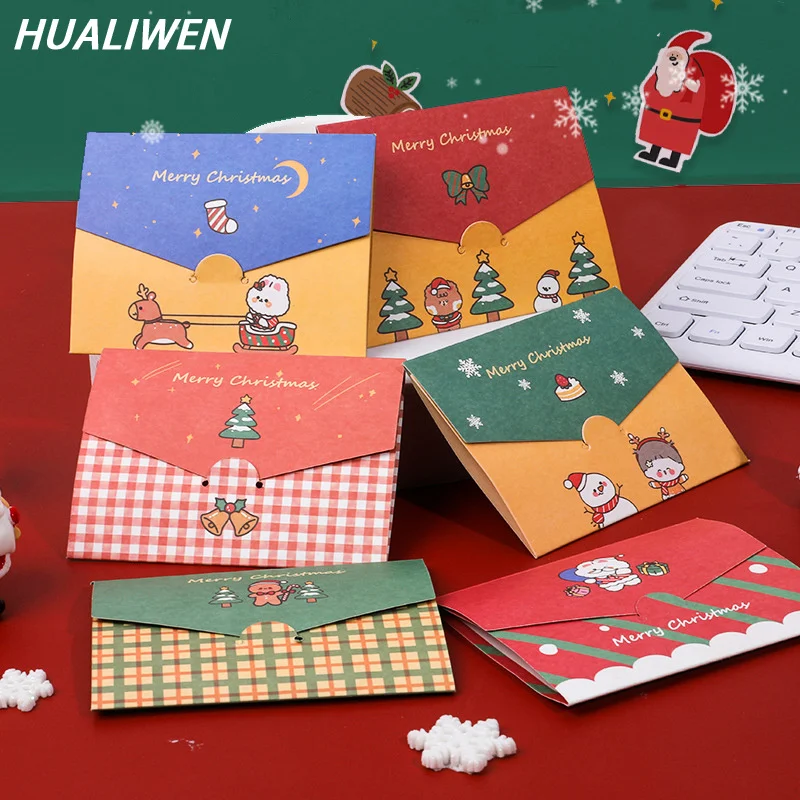 

10Pcs/Set Cartoon Ins Greeting Card Envelope Student DIY Christmas Envelopes Folding Small Card Message Card Postcards