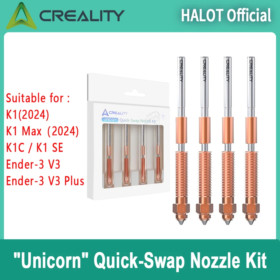 K1C Nozzles,Unicorn Quick-Swap Nozzle 0.2/0.4/0.6/0.8/1.0mm Copper Alloy And Hardened Steel Nozzle High Temperature Resistant Nozzles For Ender-3 V3 K1C K1 Max 3D Printer (0.2mm