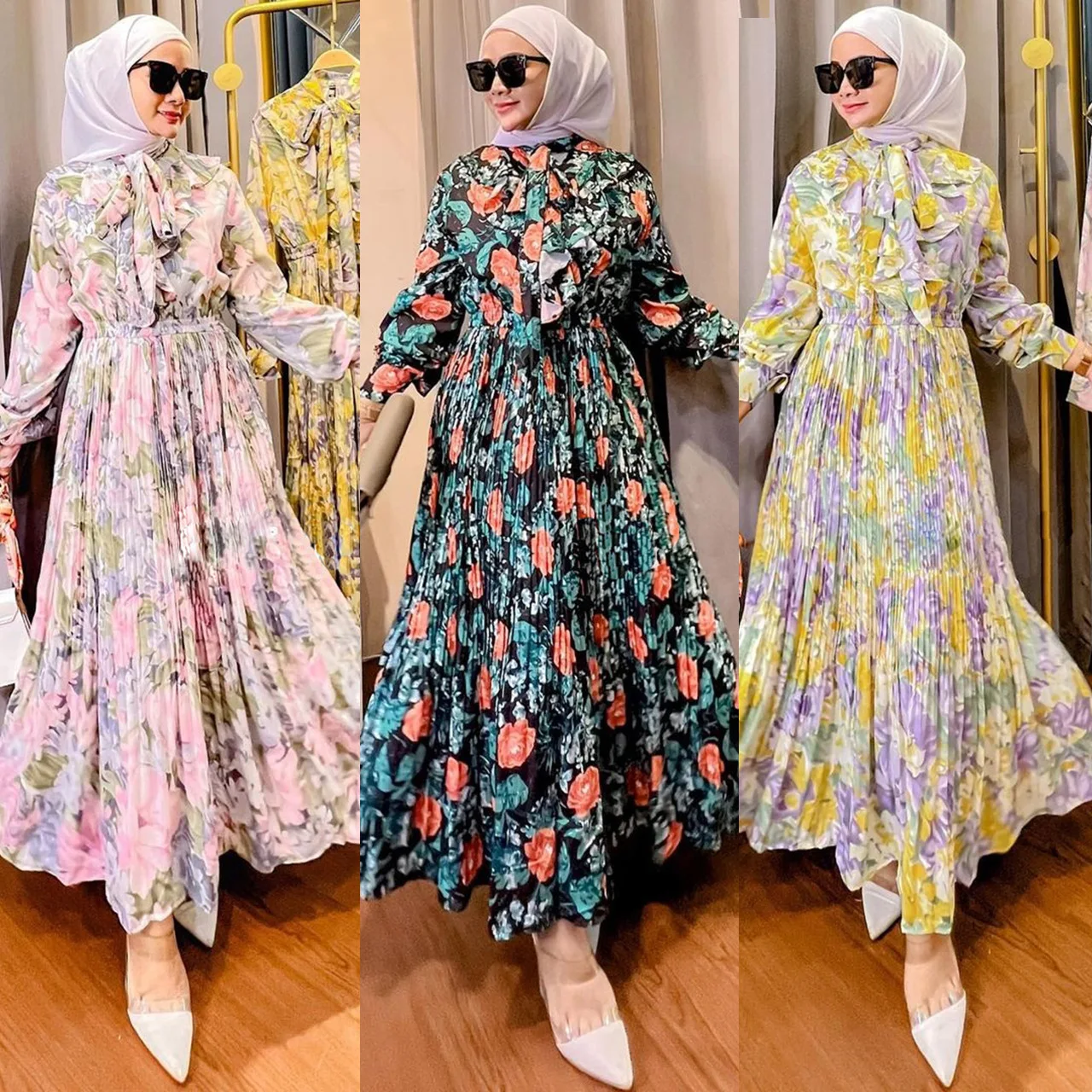 

Eid Muslim Middle East Women Summer New Print Dress Malaysia Indonesia Arabia Ramadan Long Dresses Jalabiya Elegant Vestidos