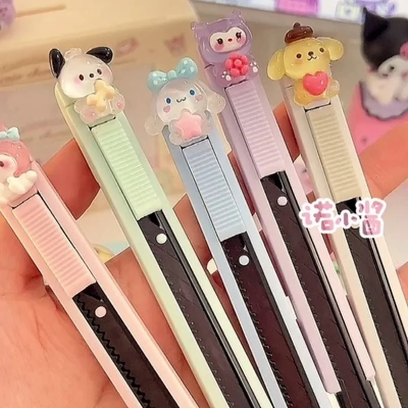 

Morandi Sanrio Cartoon Metal Kuromi Pachacoo Cinnamoroll Melody Utility Knife Students Art Cutting Supplies Cute Utility Knife