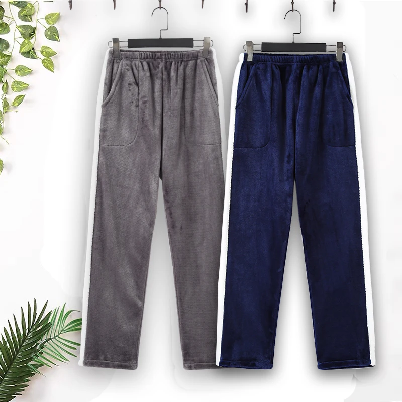 Couple's pajamas Winter flannel loose fat double pocket straight leg trousers Men's and women's same coral velvet home pants