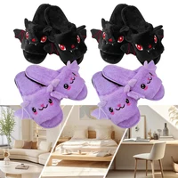Halloween Bat Slippers Cute Bat House Slippers Non-Slip Plush Bat Slippers Comfortable Fluffy Open Toe Slides for Autumn Winter 1