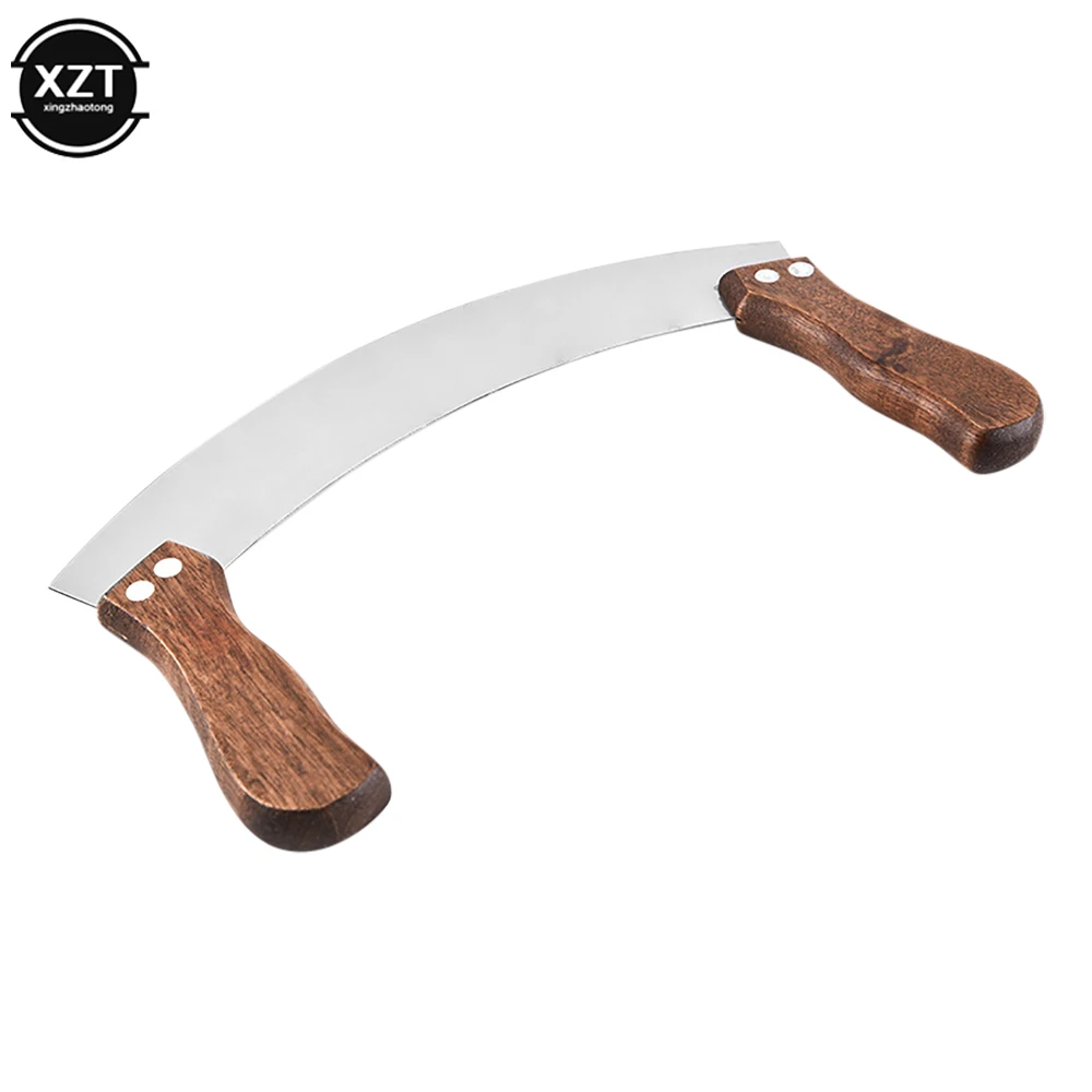 Stainless Steel Nougat Knife Home Vegetable Herb Pizza Cutter with Double Wooden Handle Kitchen Cutting Chopping Baking Tools kitchen tools,baking tools
