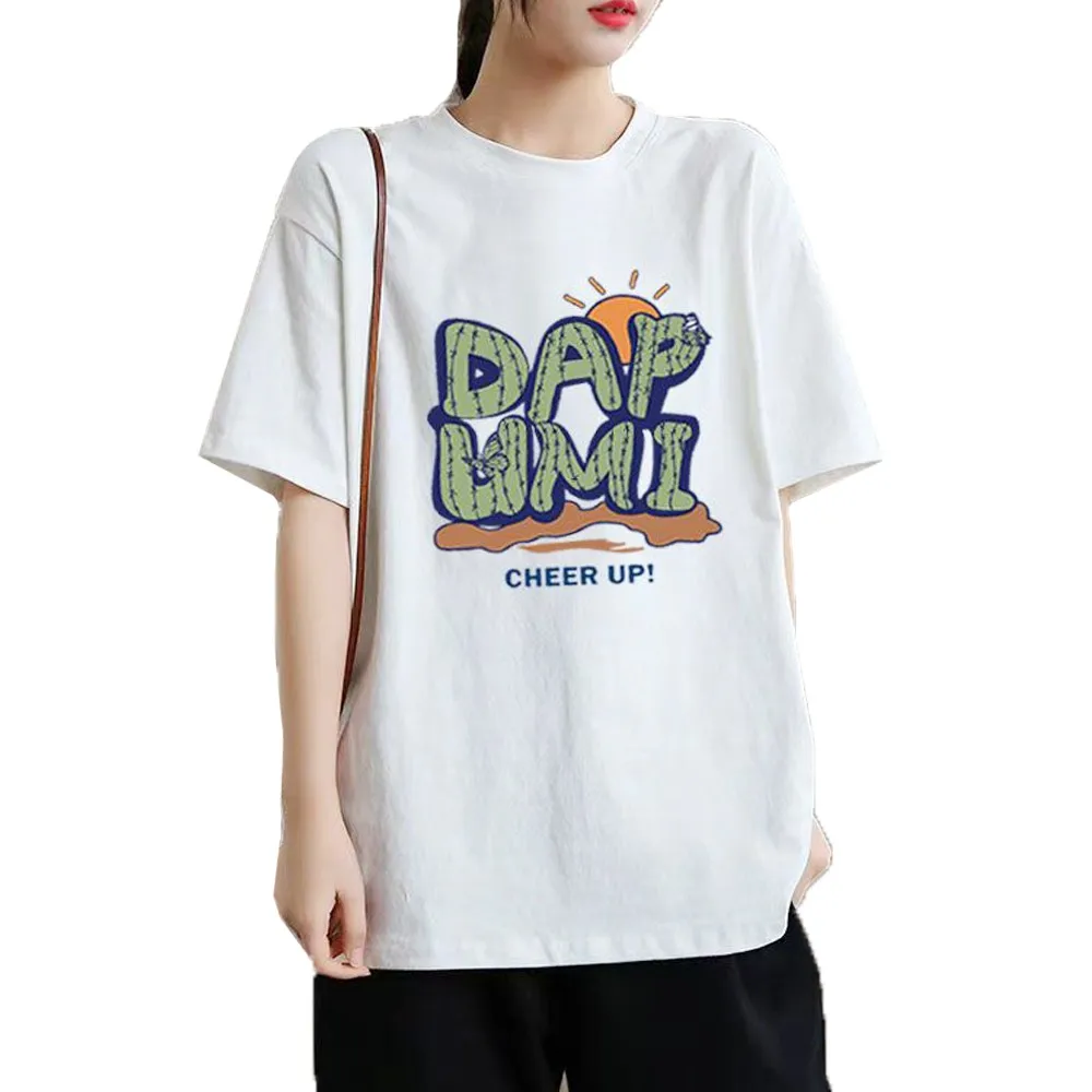 

Футболка женская хлопковая с коротким рукавом, свободная Модная рубашка в стиле ретро, с буквами кактуса, в стиле Харадзюку, Повседневная Уличная одежда, Y2k, лето