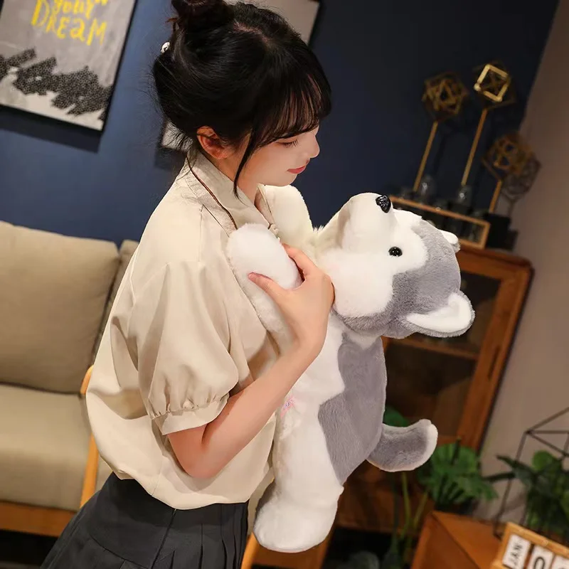 Wholesale Hot 30-50cm Cute Husky Dog Plush Toy Stuffed Animal Soft Kawaii Lying Brown Pet Puppy Pillow Doll Toys For Xmas Gift