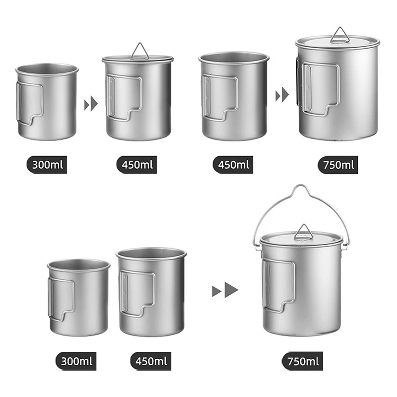 Titanium Cup Outdoor Portable Camping Picnic Water Cup Mug With Foldable Handle For Outdoor Camping Hiking 300ml/ 450ml /750ml 3
