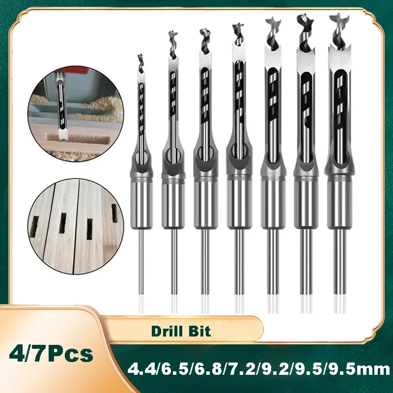 

4/7pcs Square Hole Drill Woodworking Drill Tool Auger Mortising Chisel Drill Set Square Hole 6.4mm~16mm Square Woodworking Drill