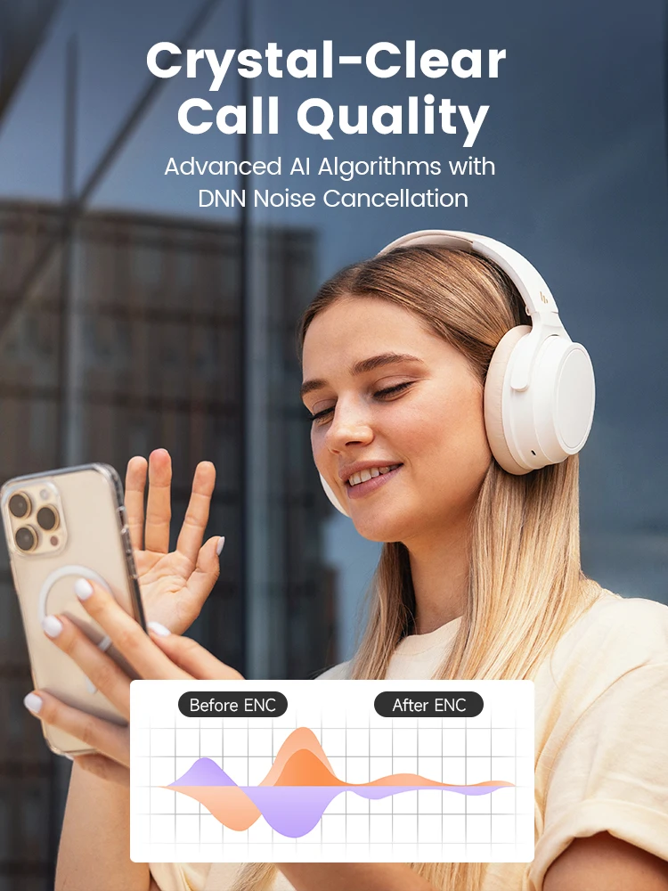 Edifier Wh700nb Fones de Ouvido sem Fio com Cancelamento de Ruído Ativo Bluetooth 5.3 Conexão Multiponto Fones de Ouvido Dobráveis 68h de Reprodução - Image 3