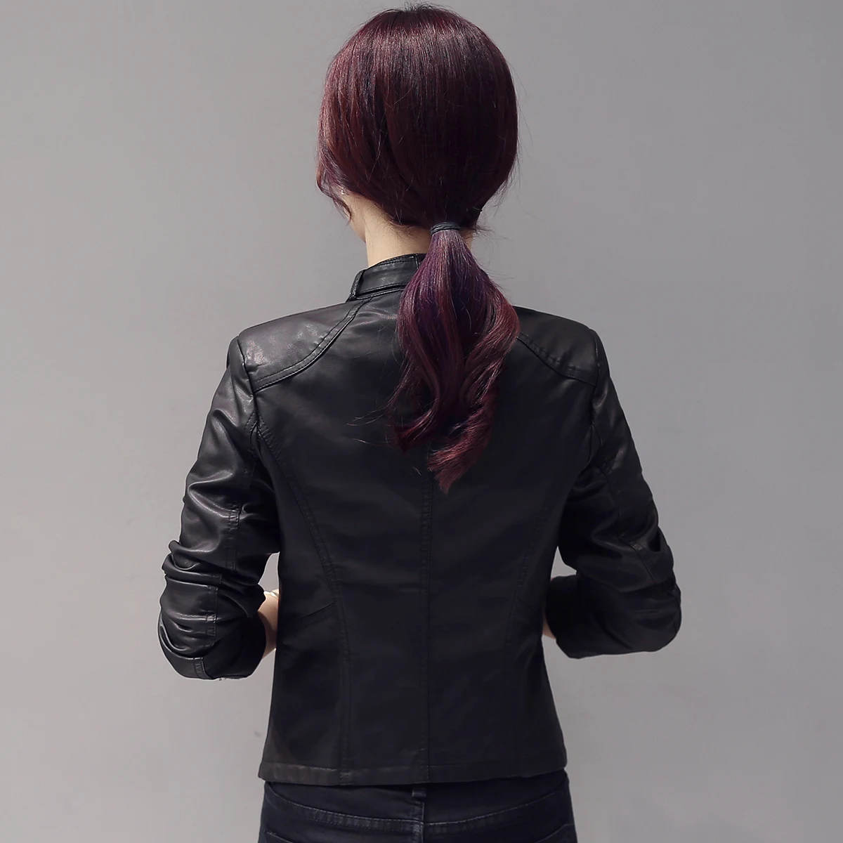 Long sleeved short washed slim fit 2024 spring and autumn zipper stand collar commuting PU leather jacket_voghion.com