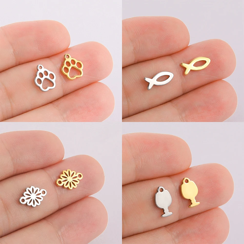 EUEAVAN 20pcs Tiny Charms Stainless Steel Dog Paw Fish Daisy Flower Charms  for Making Jewelry DIY Necklace Bracelet Supplies