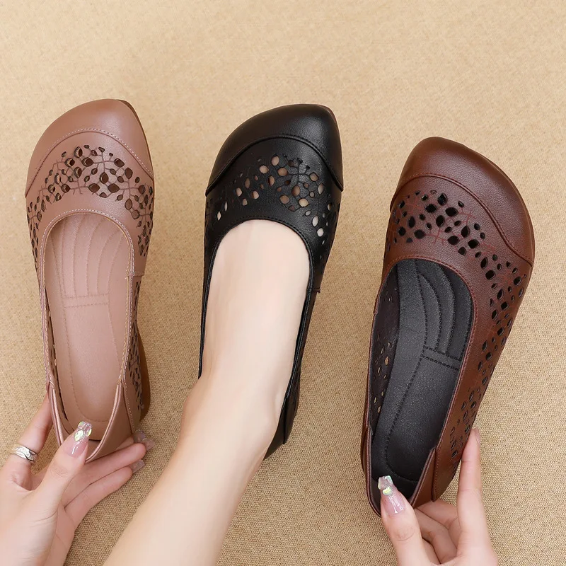 

Shoes Woman Comfortable And Elegant Female Footwear Genuine Leather Sneakers Round Toe Shallow Mouth Soft Grandma Dress Moccasin