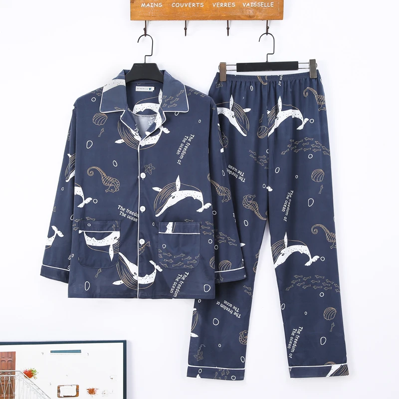 Men's Cotton Pajama Autumn Winter Breathable Sleepwear Suit Casual Stretch Cotton Pajama Sets Comfortable Pijamas Dad Gift black silk pajamas