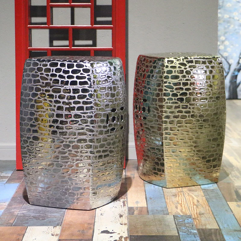 Jingdezhen Ceramic Stool Hand Painted Antique Gold And Silver Octagonal