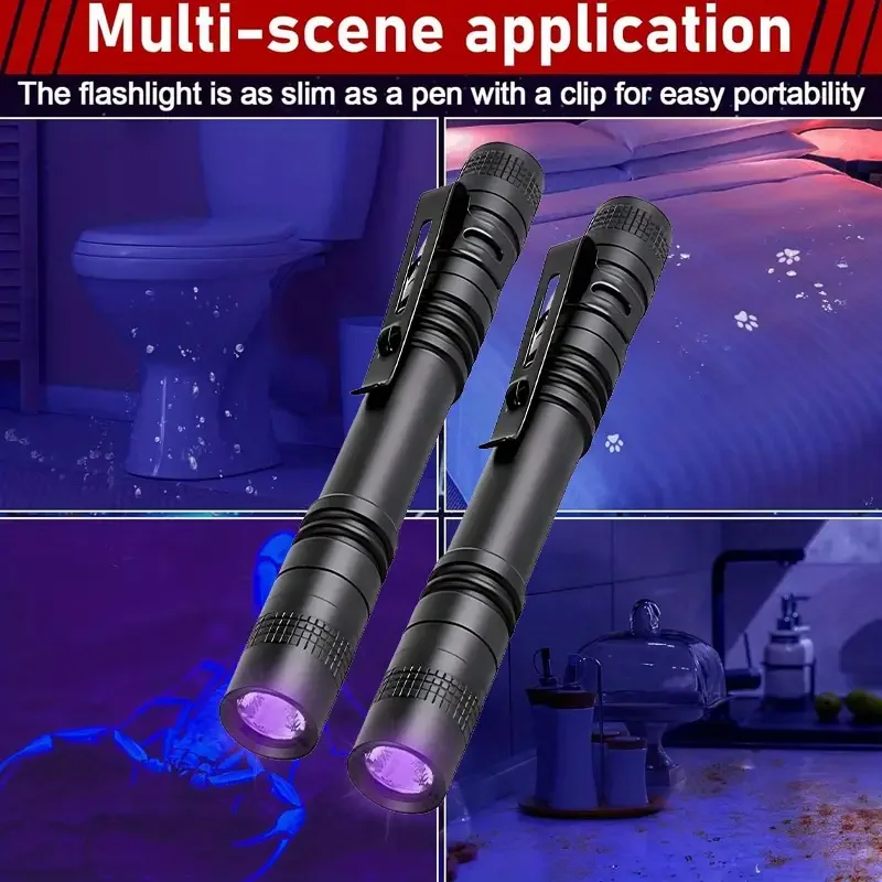 Uv flashlight 395nm UV Flashlight Ultraviolet Torch With Pen Clip Portable Violet Light Pet Urine Scorpion Detector UV Lamp Use AAA Batteries
