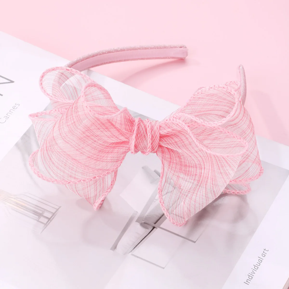 

12pcs Pink/Yellow Tutu Bow Hairbands Tulle Bowknot Hard Headbands Party Headwear Fashion Boutique Hair Accessories for Girls