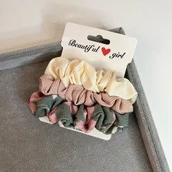 Elegant Corduroy & Satin Scrunchies Set - Women's Hair Accessories Collection (Pink)