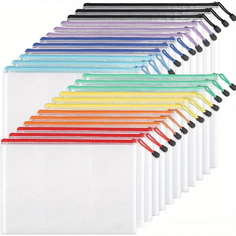 Clear Mesh Zipper Storage Bags for School and Travel Organization