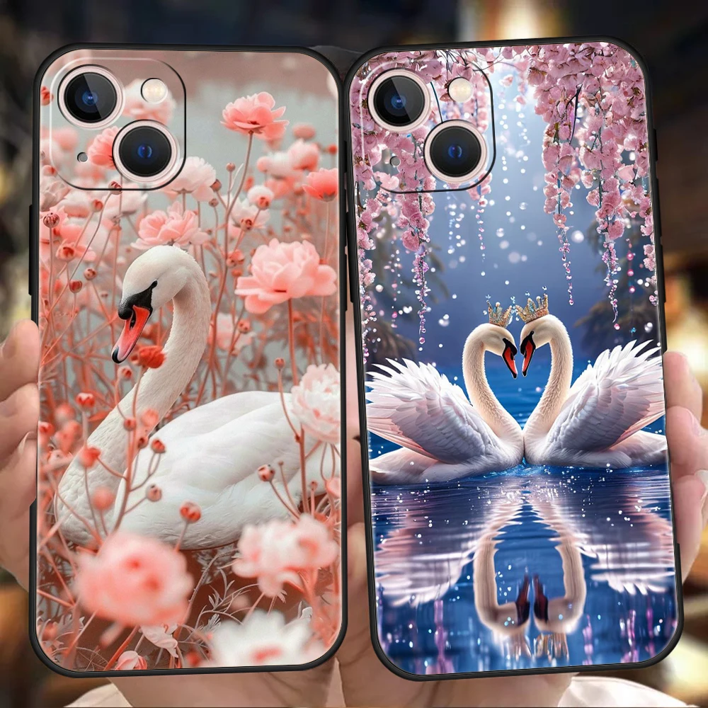 Elegant White Swan Design Shockproof Phone Case Cover with Soft TPU Shell