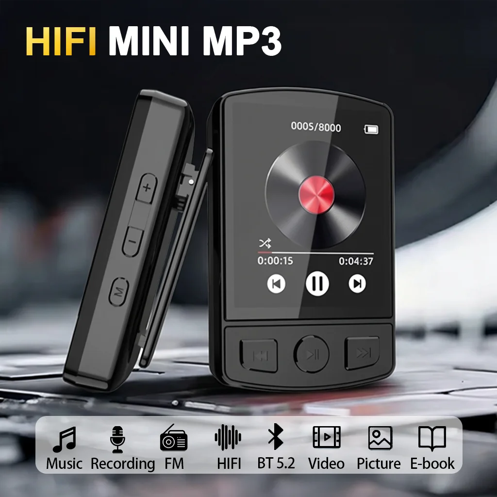 Portable Sport Clip Mini Walkman 1.8-inch MP3 player Bluetooth 5.2 MP4 music player supports e-books/recorders/FM radios/clocks