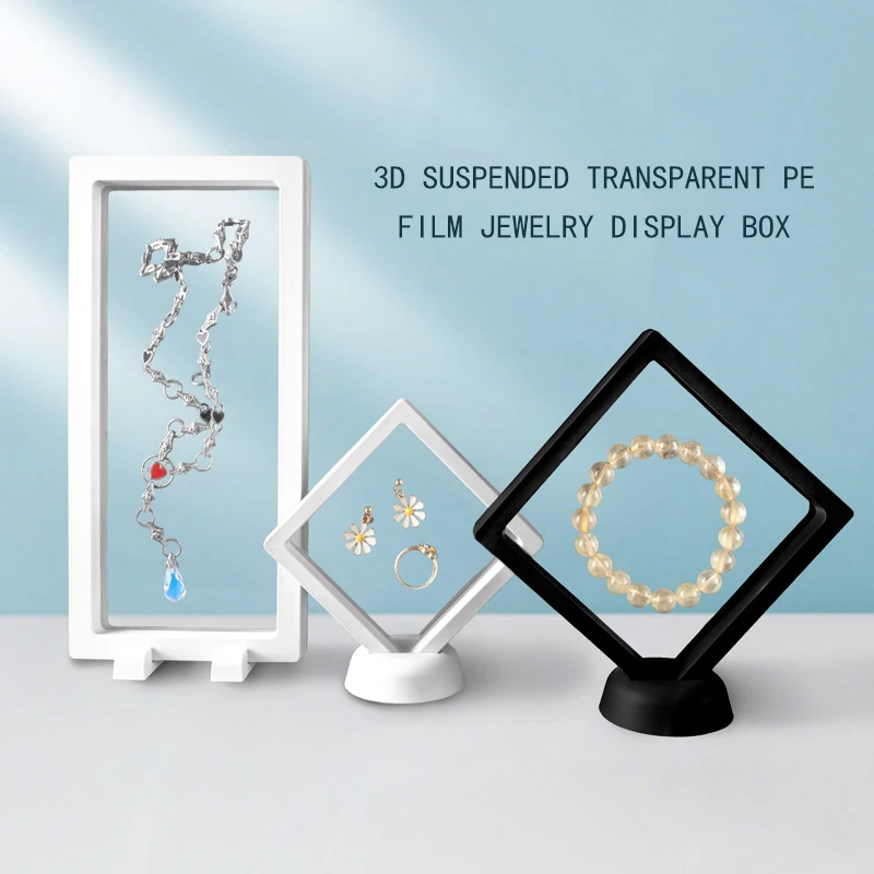 

11 X 11cm 3D suspended transparent PE film jewelry display box, jewelry ring necklace storage box , 10 pieces