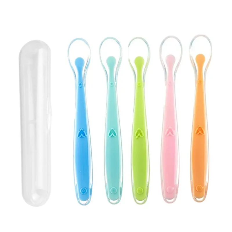 BPA Free Baby Silicone Spoons First Stage Infant Soft Spoons Baby Training Feeding Spoon Toddler Complementary Food Spoon for silicone feeding set,baby tableware set