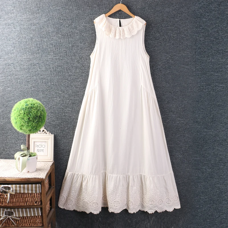 Spring Summe New Women Sweet Embroidery Cotton And Linen Dress