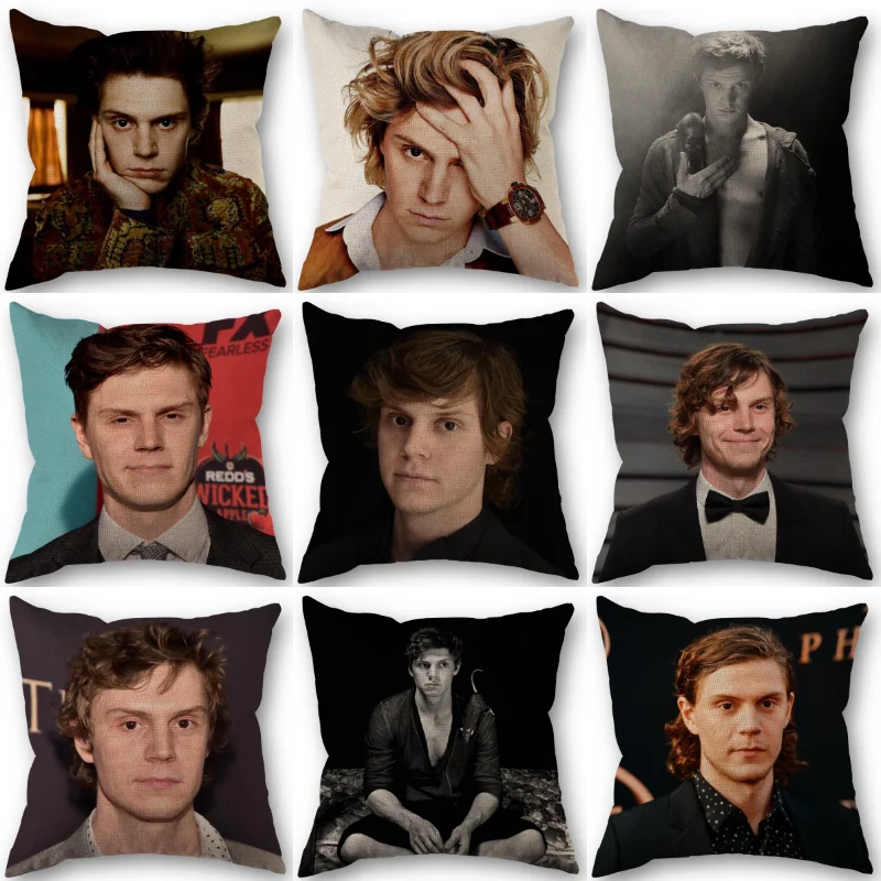 

45X45cm Evan Peters Pillow Cover Square Zipper Cotton Linen Fabric Pillow Cases Bedroom Home Decorative Boys Girls Gift