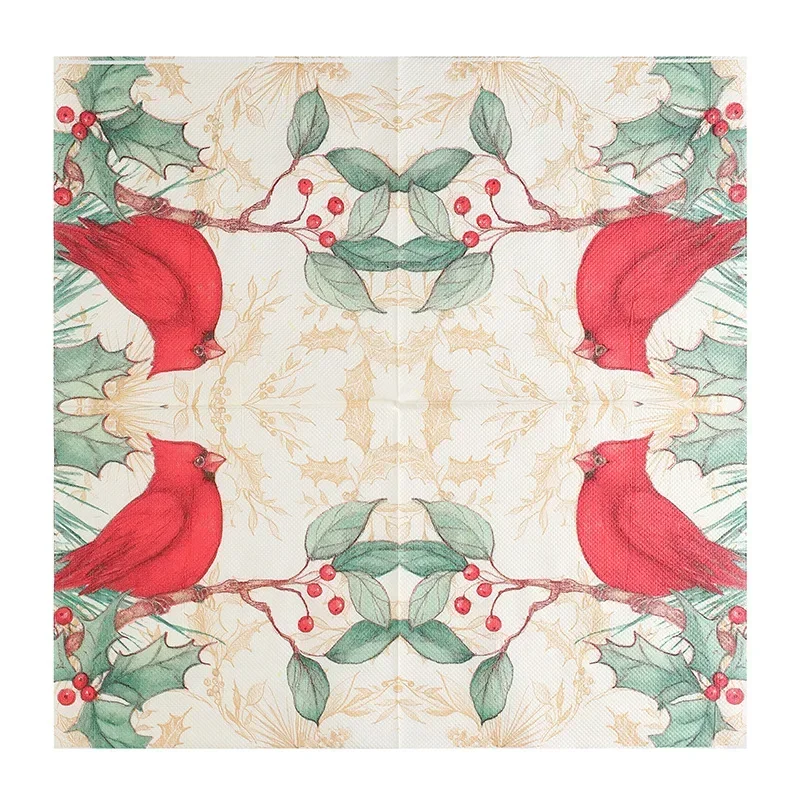 10/20pcs 33cm 2-Ply Christmas Printed Napkins Botanical Flowers & Birds Series Kitchen Table Decoration Square Napkins
