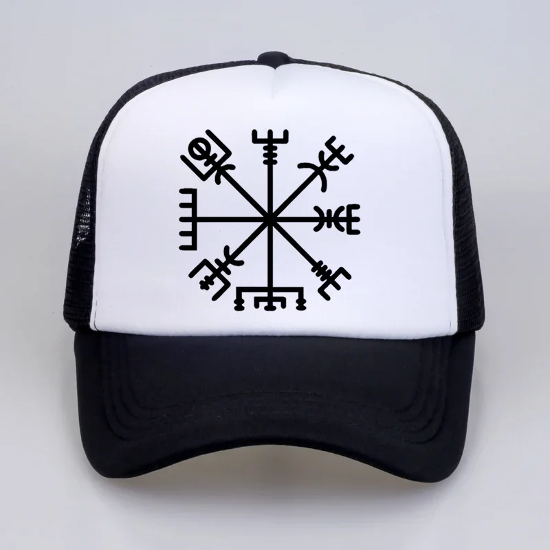 

Summer Men Women Fashion VEGVISIR Old Norse Runes Hat Men Print Letters Viking Rune Circle With Odin'S baseball cap Hats