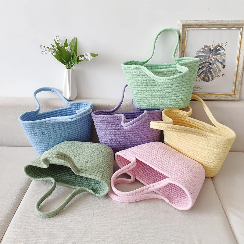 

Sweet Candy Color Women Handbags Casual Cotton Woven Lady Shoulder Bags Design Solid Colors Female Bucket Bag Big Girl Tote Bags