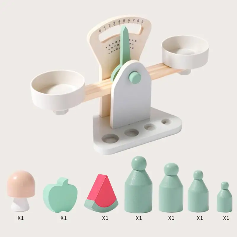 Math Educational Wood Toys for Children Toy Small Wooden Balance Scale Toy With 7 Weights For Kids Baby Libra Scales