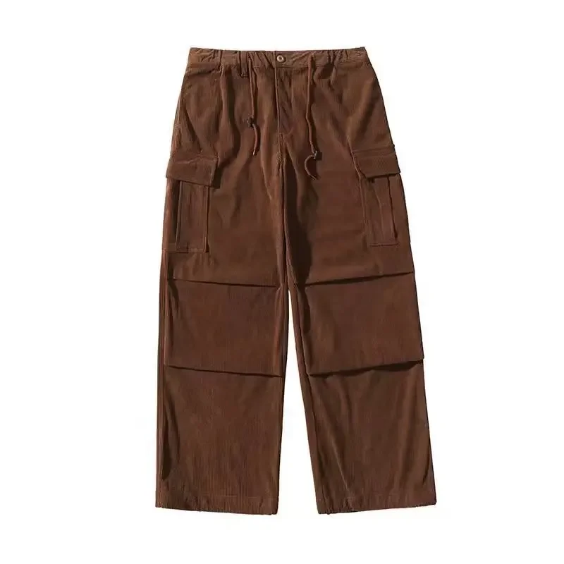 Japanese Vintage Brown Corduroy Pants Men's Loose-fit Drawstring Ankle Casual Pants Autumn/winter Season