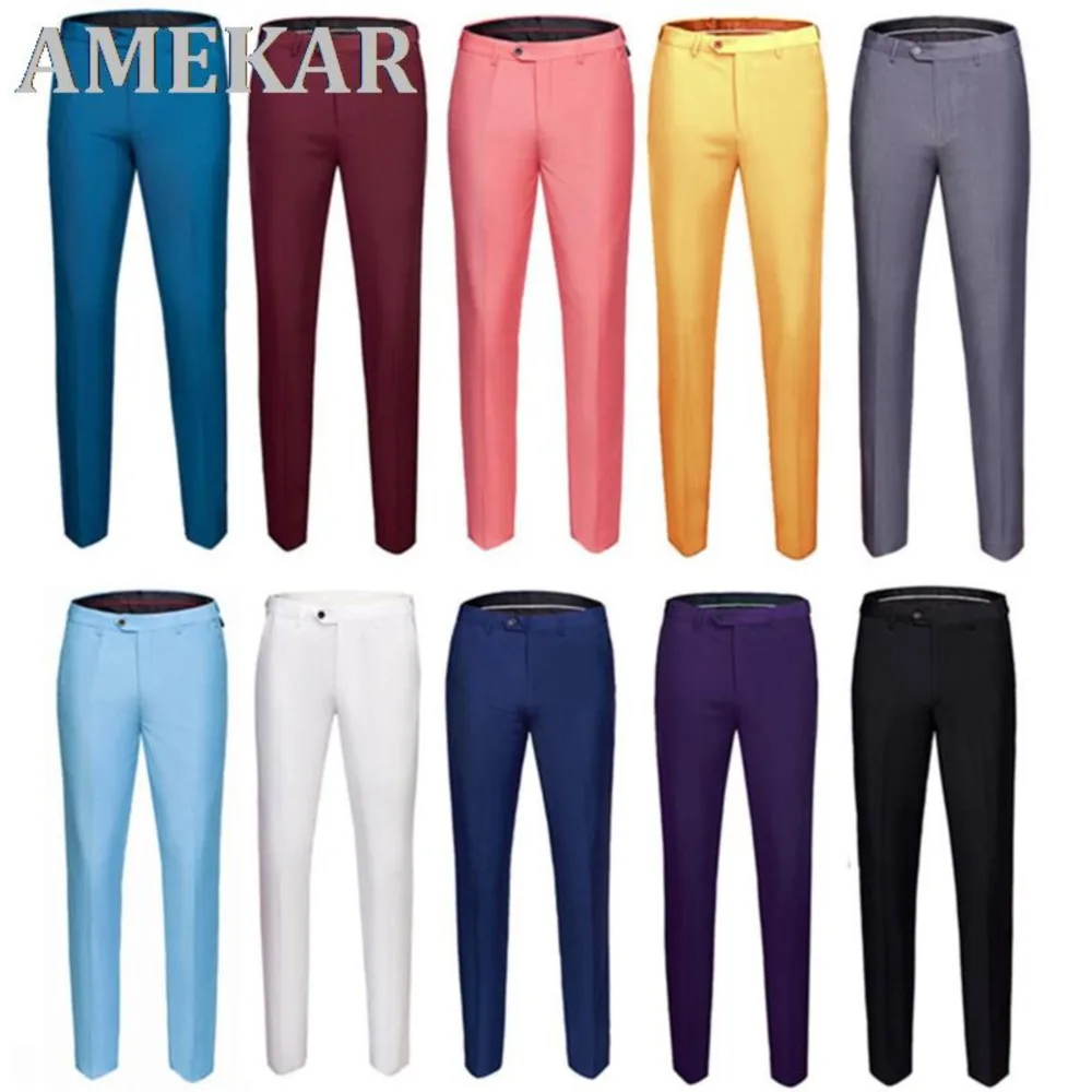 

Men Pure Color Business Occupation Slim Fit Dress Office Trousers Male Dress Formal Casual Suit Pants