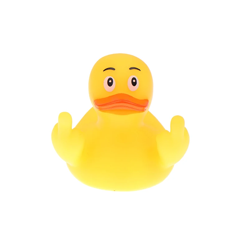 thumbnail image 1 of Pato de goma con forma de dedo medio, pato de goma con forma de Trump, con patrón de bandera de EE. UU., pato amarillo pequeño para el interior del tablero de instrumentos del automóvil y la camioneta, 1 of 5