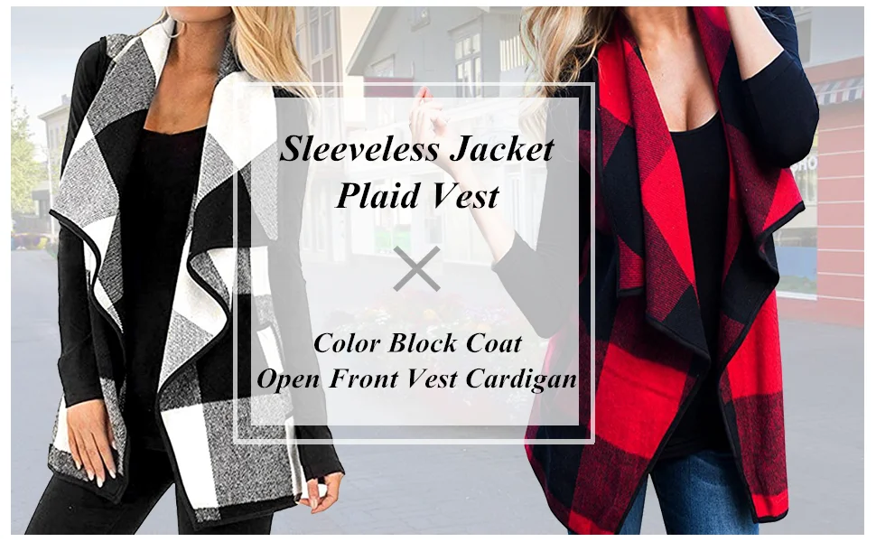 Women Vest Lapel Open Front Buffalo 