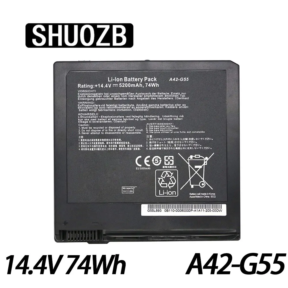 

SHUOZB A42-G55 Laptop Battery For ASUS G55V G55VM G55VW S1129V ES71 DH71 DS71 S1020V ROG-G55VW G55XI361VW G55XI363VW 14.4V 74Wh