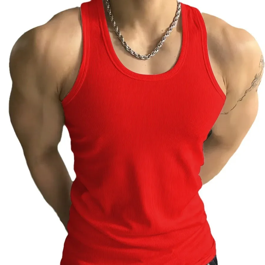 Men's Ice Silk Round Neck Fitness Vest Heavy Duty Screw Threadslims Smooths Your Silhouette Elastic Sports Underwear Quick Dry M men underwear,men undershirt,sports sleeveless vest