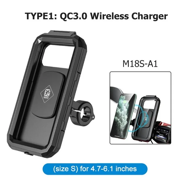 Wireless Motorcycle Phone Charger Holder with Fast Charge & Waterproof Case