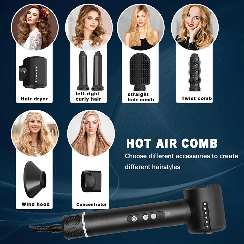 Description Picture 6 of item7 In 1 Hot Air Brush  Professional Hair Dryer  Hair Straightener  Negative Ionic Blow Dryer  Curling iron  1400W powerful