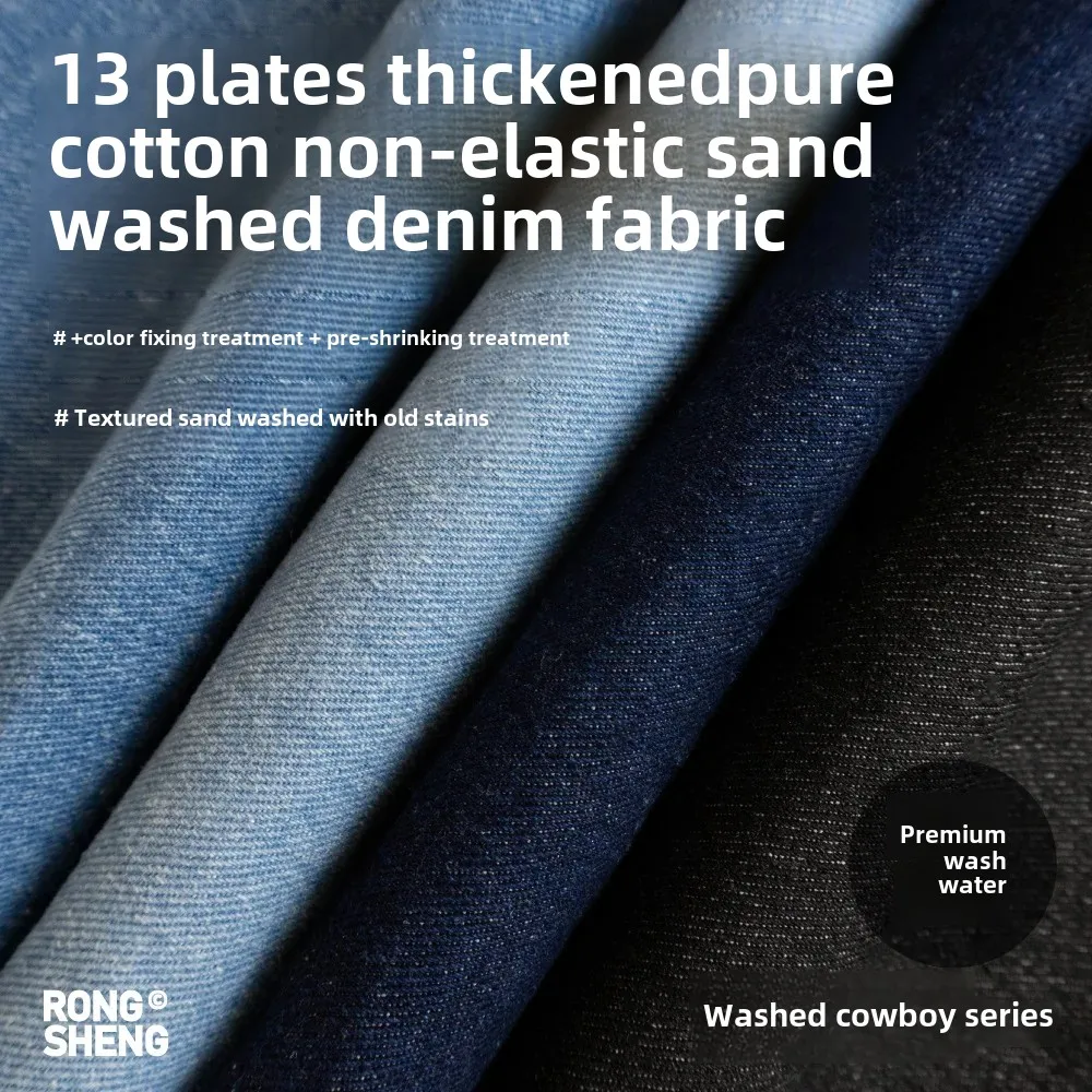 Thickened Autumn Winter Deep Blue Black Denim Fabric for Workwear Clothing Outerwear Sand Washed alo Denim Material