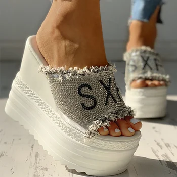 Crystals Wedges High Heels Slippers Leisure Summer Sandal Woman Shoes Women Platform Mules Slippers Slip on Outside Pantuflas 1