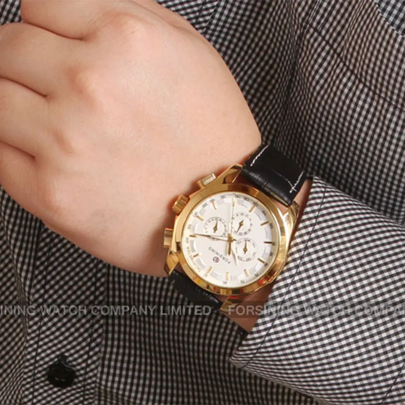Original Automatic Men Gold Watch Mechanical Waterproof Luminous Multifunctional Male Leather Wrist Watches