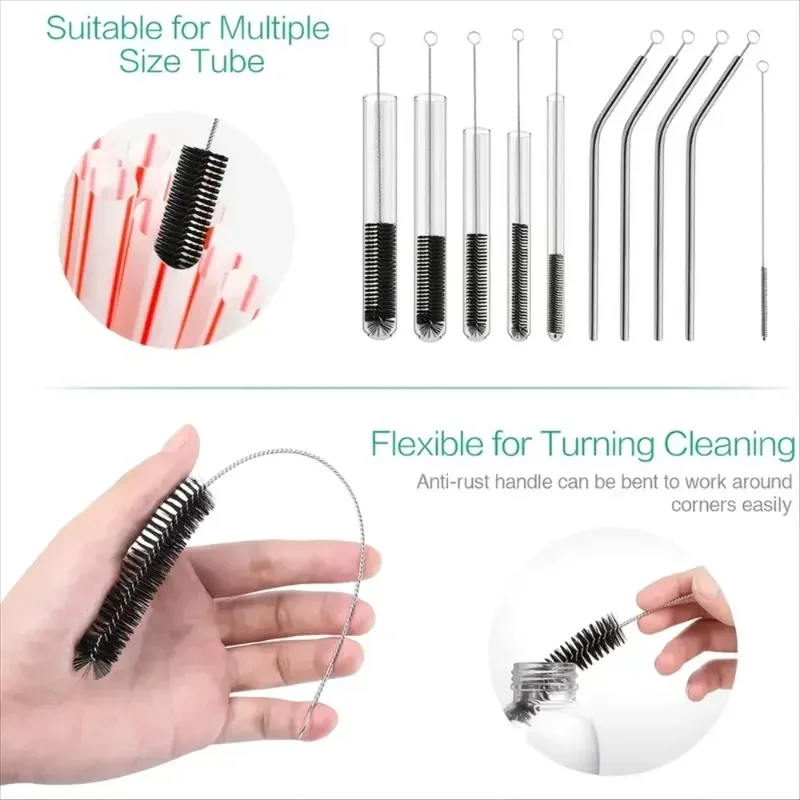 10-Pack Reusable Straw Cleaning Brushes-Multi-Purpose Bottle Brush Set with Long Handle for Narrow Neck Containers, Eco-Friendly