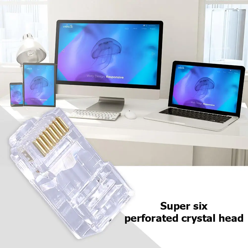 네트 네트워크 모듈식 플러그 커넥터, 금도금 Cat6 Cat5 RJ45, 8P8C 비차폐 모듈식 플러그, 이더넷 케이블 크림퍼 RJ 45, 100 개