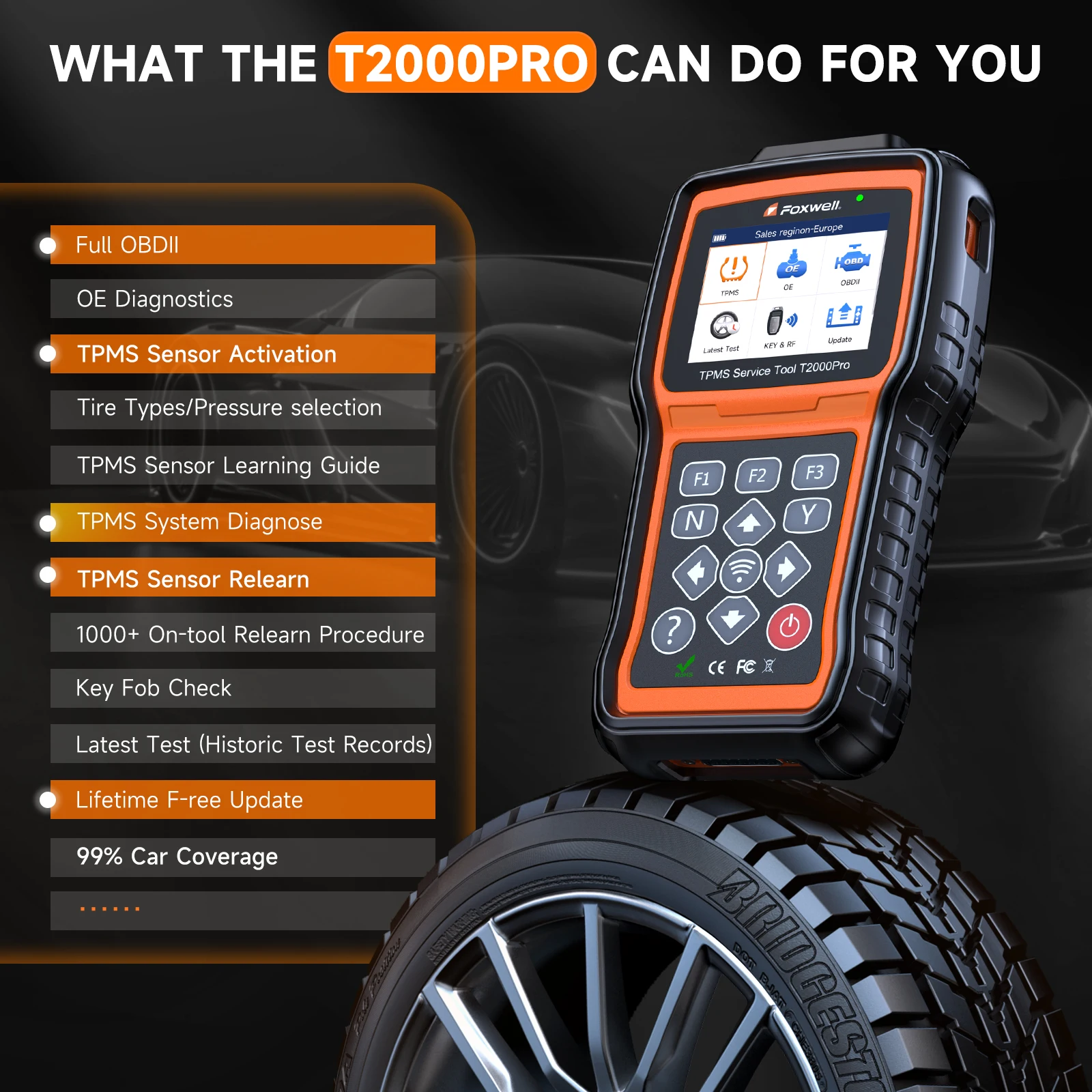 Auto-Reifendruck-Diagnosegerät FOXWELL T2000 PRO zum Aktivieren und Programmieren von Sensoren, TPMS-Programmierwerkzeug, OBD2-Codeleser – Detail 5
