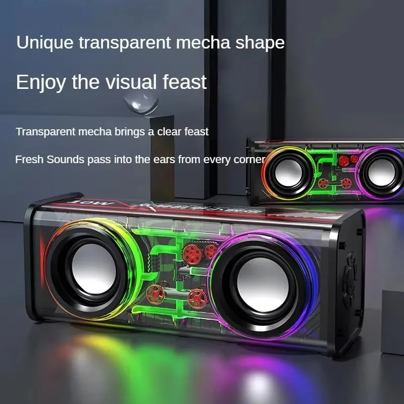 V8 Transparent Mecha Speakers Bluetooth 5.0 Wireless Double Bass Diaphragm Subwoofer Music TWS RGB Light Mini Party Loudspeaker bluetooth speaker portable speaker mini bluetooth speaker bass speaker